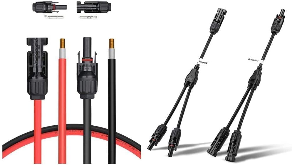 10Ft 10AWG Solar Extension Cable and 1 Pair of Solar Y Branch Parallel Connectors
