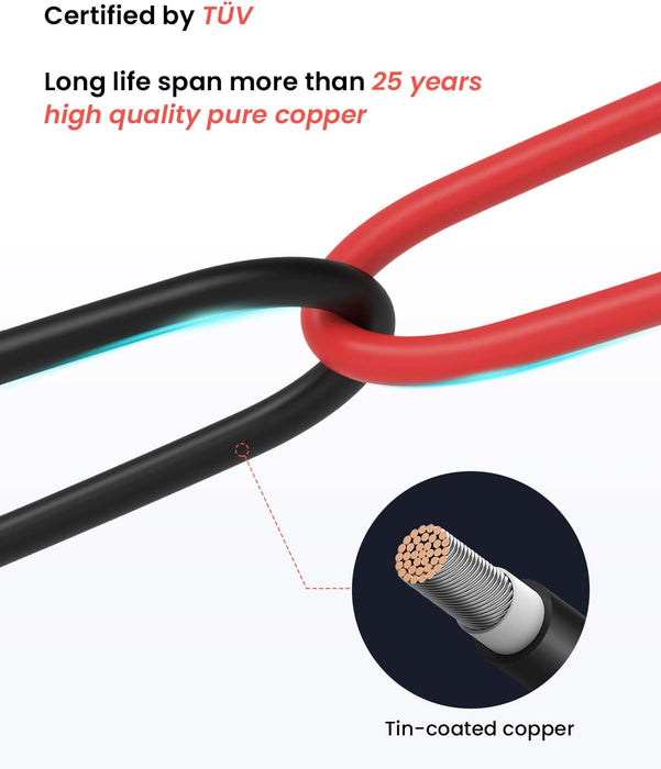 20Ft 10AWG Solar Extension Cable and 1 Pair of Solar Y Branch Parallel Connectors