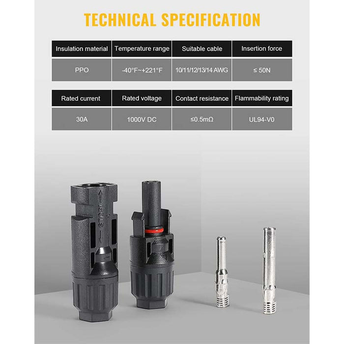 12 PCS Solar Connectors with Spanners 6 Pairs Male/Female(10AWG)