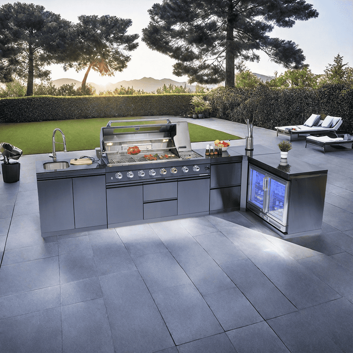 153+44" 6-Burner 96000 BTU Black Outdoor Kitchen  Island Grill with Wine Cooler & Drawers