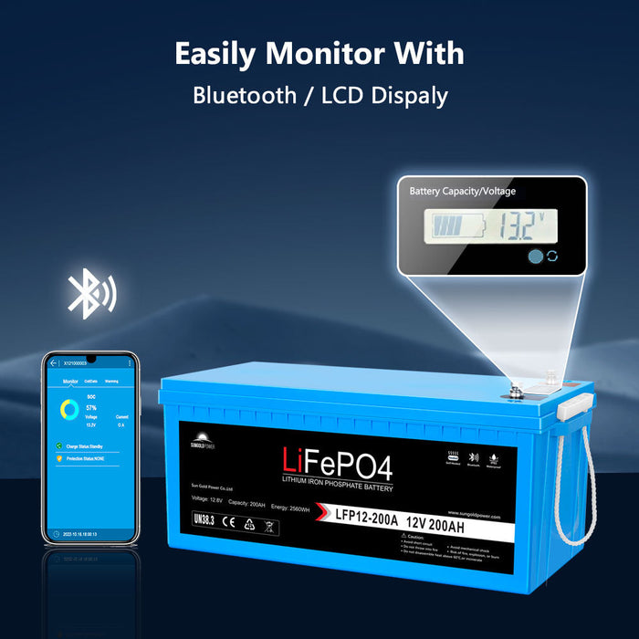 SunGoldPower 2 X 12V 200Ah LiFePo4 Deep Cycle Lithium Battery Bluetooth / Self-Heating / IP65