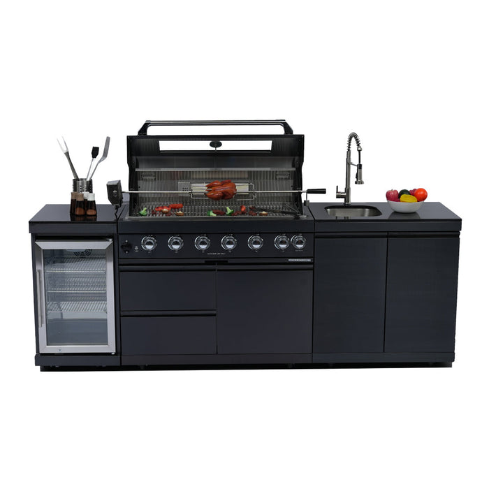 96" 6-Burner 85000 BTU Deluxe Stainless Steel Gas Outdoor Kitchen Island Grill with Wine Cooler & Sink