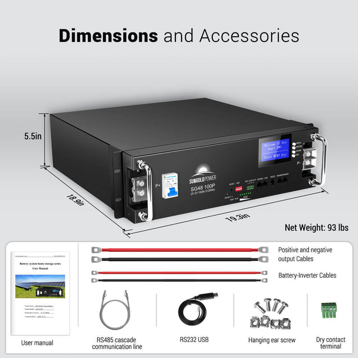 SUNGOLDPOWER 48V 100AH Server Rack LiFePO4 Lithium  Battery SG48100P UL1973  UL9540A