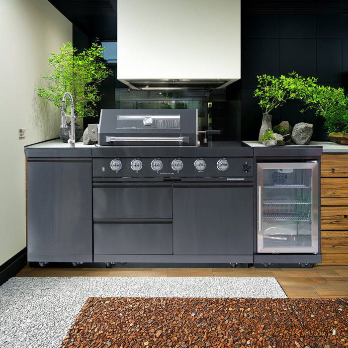 85" 4-Burner 72,000 BTU Stainless Outdoor Kitchen Island Grill with Wine Cooler & Sink Black