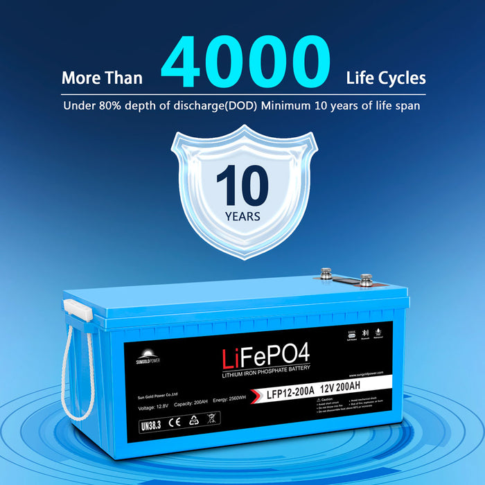 SunGoldPower 4 X 12V 200Ah LiFePo4 Deep Cycle Lithium Battery Bluetooth / Self-Heating / IP65
