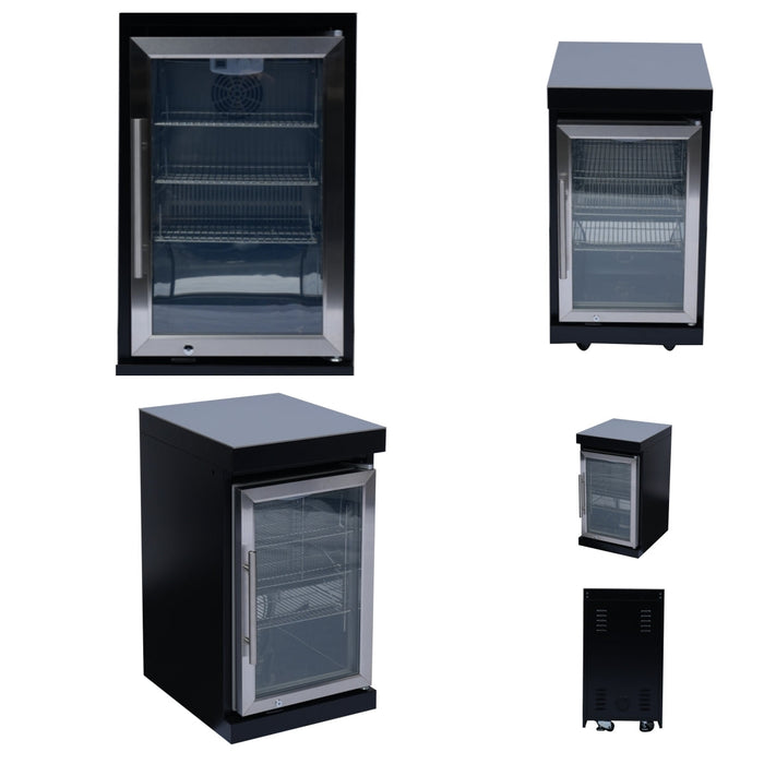 Stainless 98" 4-Burner 72,000 BTU Black Outdoor Kitchen Island Grill + Refrigerator + Rotisserie + Storage Cabinets & Drawers