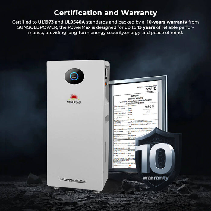 SungoldPower PowerMax 51.2V 314AH Outdoor Energy Storage Battery  UL1973 & UL9540A CEC Listed