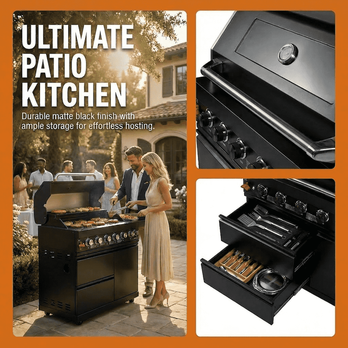 43" Black Six Burners Outdoor Kitchen Island Grill