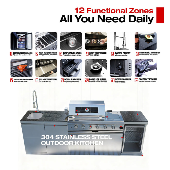 104" 4-Burner 72,000 BTU Silver Outdoor Kitchen Island Grill  with Storage Cabinets & Drawers