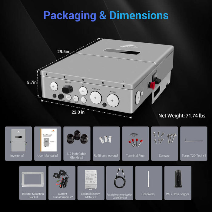 SungoldPower High Voltage 11.4KW Hybrid Split Phase Inverter with APS Transmitter SG11.4KHB-HV