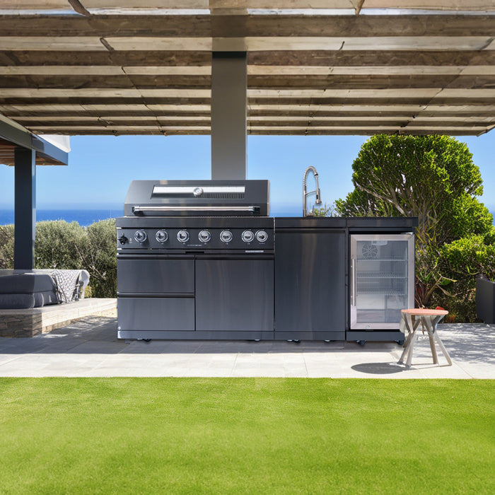 82" 6-Burner 85,000 BTU Stainless Outdoor Kitchen Island Grill with Wine Cooler & Sink