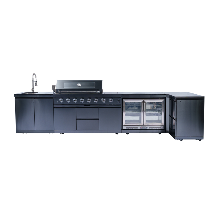 153+44" 6-Burner 96000 BTU Black Outdoor Kitchen  Island Grill with Wine Cooler & Drawers