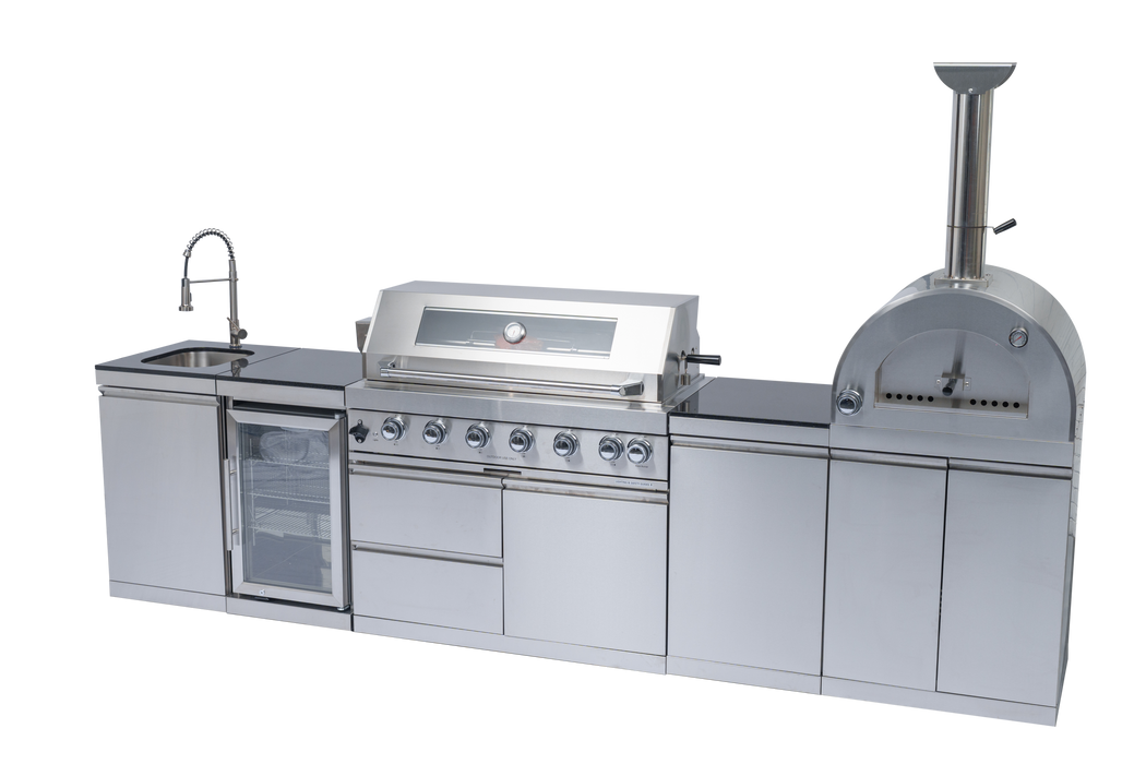 128" 120,000 BTU 6-Burner Outdoor Kitchen Island Grill with Pizza Oven