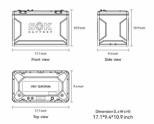 SOK Battery 12V 314Ah Lithium Iron Phosphate Battery With Built-in Heater & Bluetooth