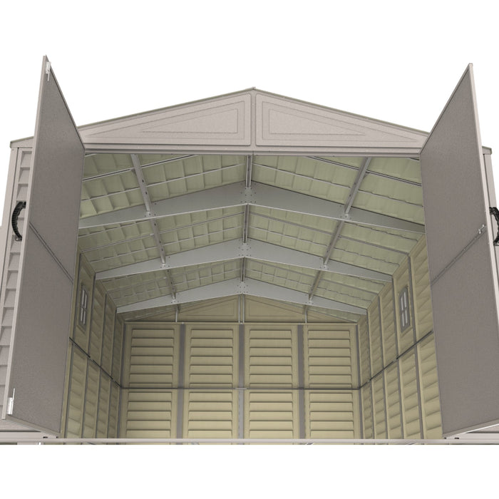 Chery Industrial Duramax 10.5’ x 28.5’ Vinyl Garage with Foundation, 2 Windows & Side Doors Vinyl Storage Shed 15526