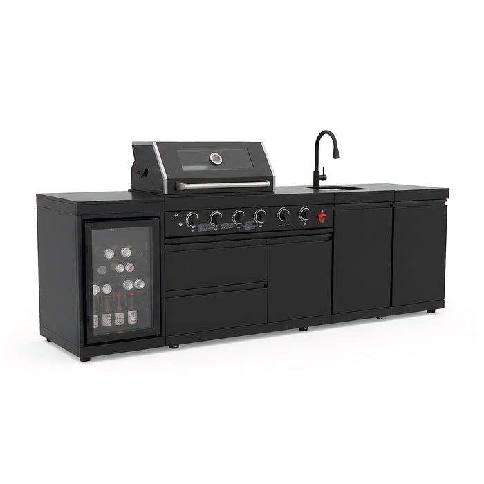 104" 4-Burner 72,000 BTU Black Outdoor Kitchen Bar Barbecue Island Grill + Wine Cooler + Sink