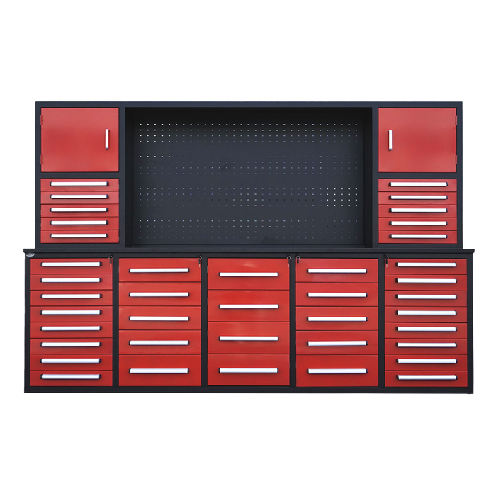 Chery Industrial Steelman 10’ Workbench Cabinet with 40 Drawers, 2 Cabinets & Pegboard Heavy‑Duty Tool Storage WW000217