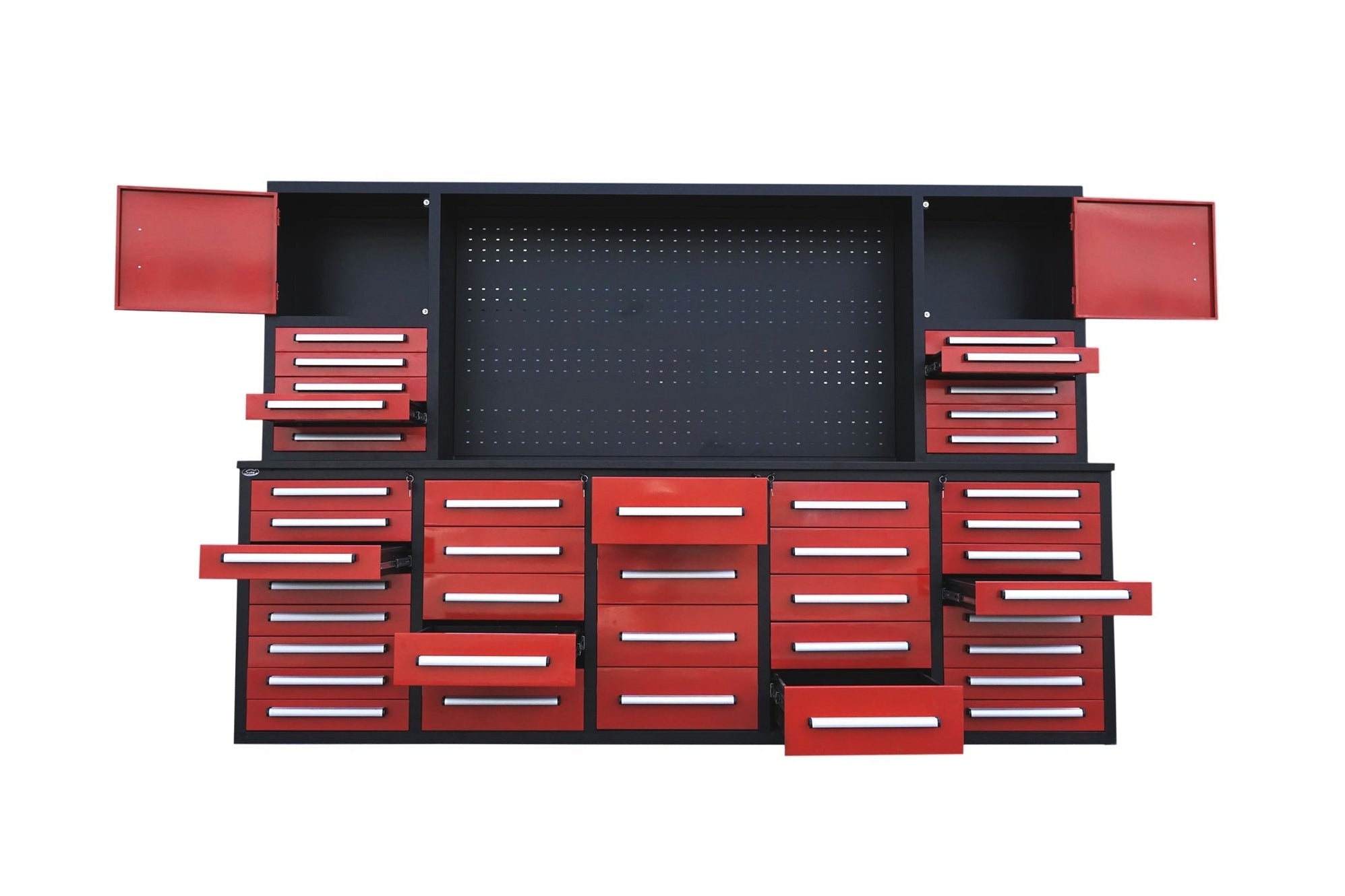 Workbench 40 Chery Industrial Steelman 10’ Workbench Cabinet with 40 Drawers, 2 Cab ...