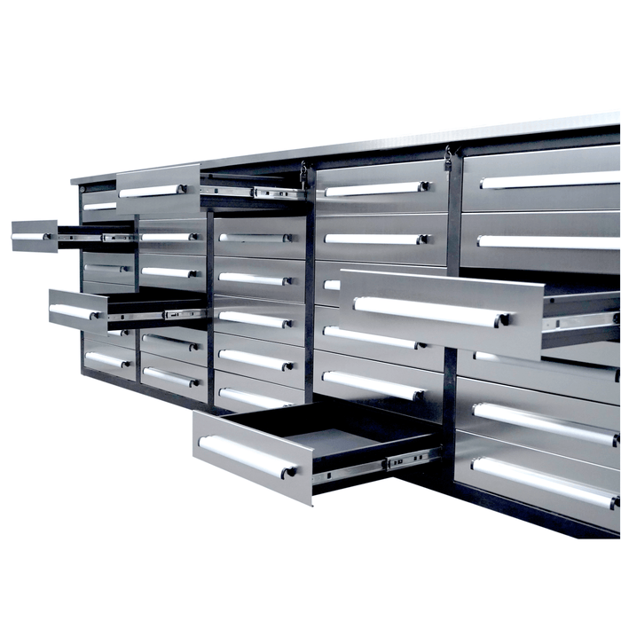 Chery Industrial Steelman 10’ Storage Cabinet with Workbench, 30 Drawers WW000188