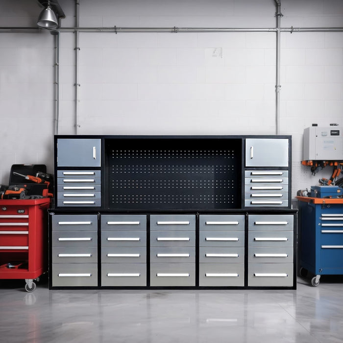 10ft Workbench Cabinet (30 Drawers, 2 Cabinets & 1 Pegboard)