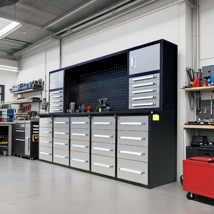 10ft Workbench Cabinet (30 Drawers, 2 Cabinets & 1 Pegboard)