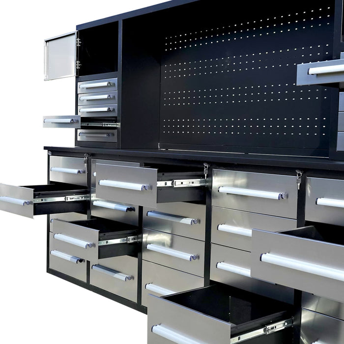 10ft Workbench Cabinet (30 Drawers, 2 Cabinets & 1 Pegboard)