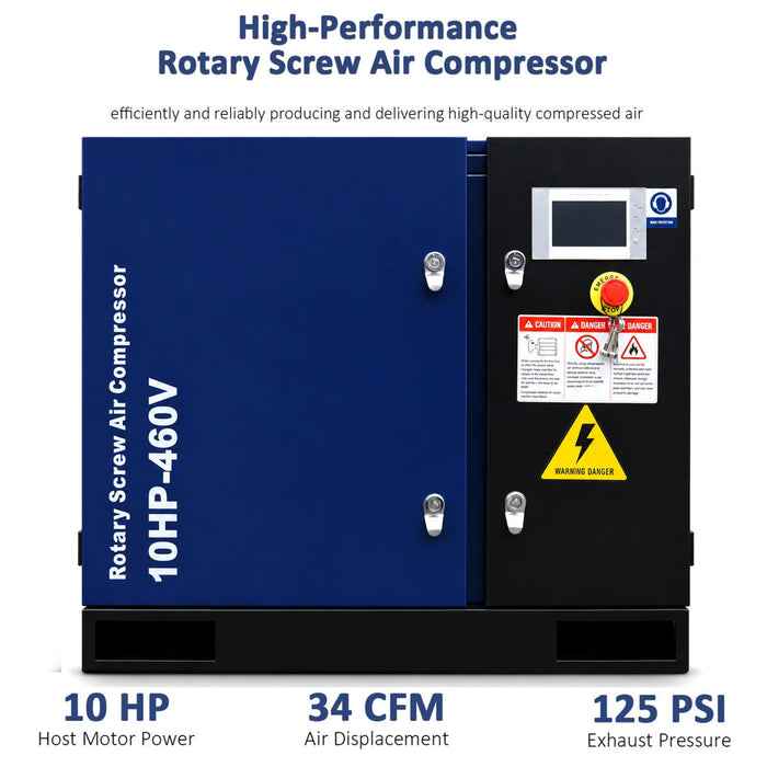 34CFM Rotary Screw Air Compressor – 10HP, 125 PSI, 460V 3-Phase 60HZ
