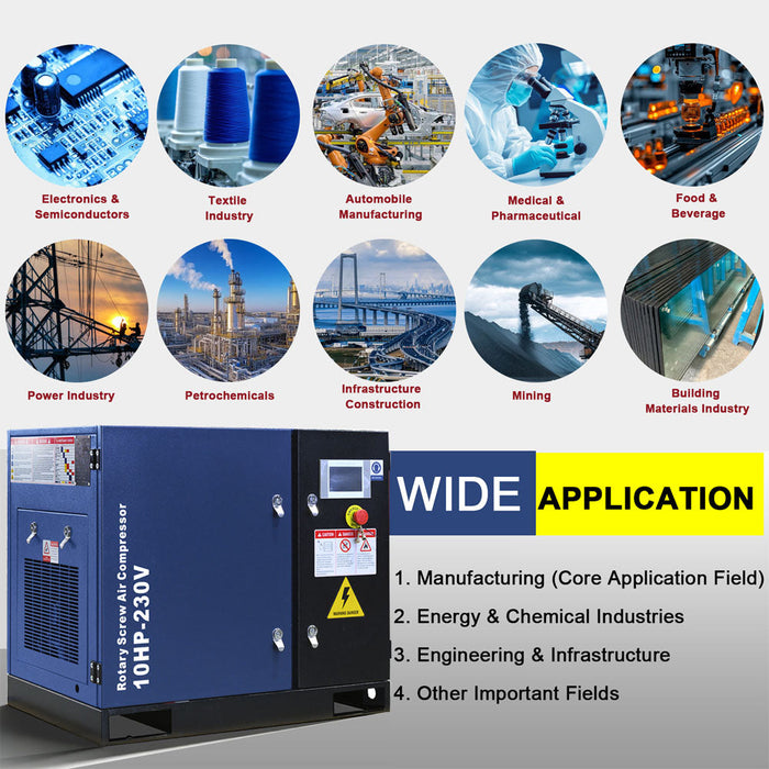 34CFM Rotary Screw Air Compressor – 10HP, 125 PSI, 230V 3-Phase 60HZ