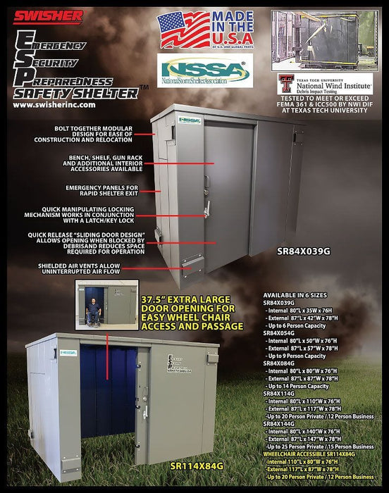Swisher ESP Safety Shelter- 9 Person Residential Capacity