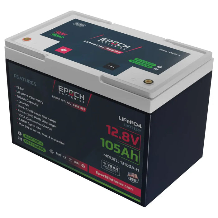 Epoch Batteries 12V 105Ah - Group 24 - Heated & Bluetooth LiFePO4 Battery - Epoch Essentials