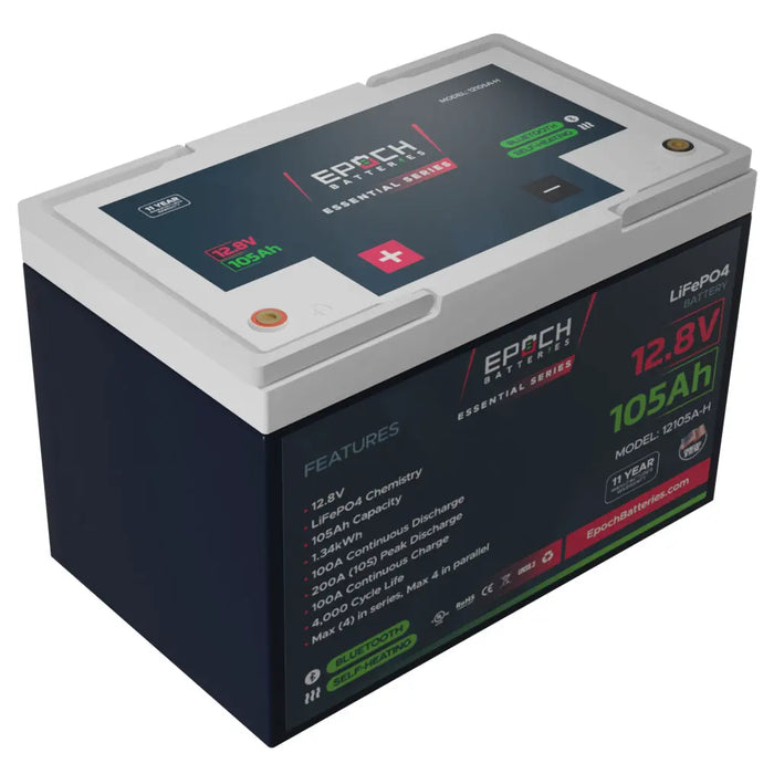 Epoch Batteries 12V 105Ah - Group 24 - Heated & Bluetooth LiFePO4 Battery - Epoch Essentials