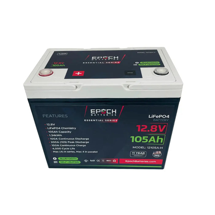 Epoch Batteries 12V 105Ah - Group 24 - Heated & Bluetooth LiFePO4 Battery - Epoch Essentials