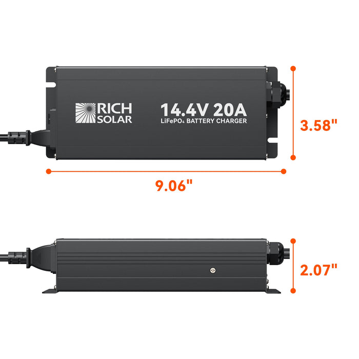 Rich Solar 12V(14.4V) 20A | 100-240VAC | 12V LiFePO4 Battery Charger