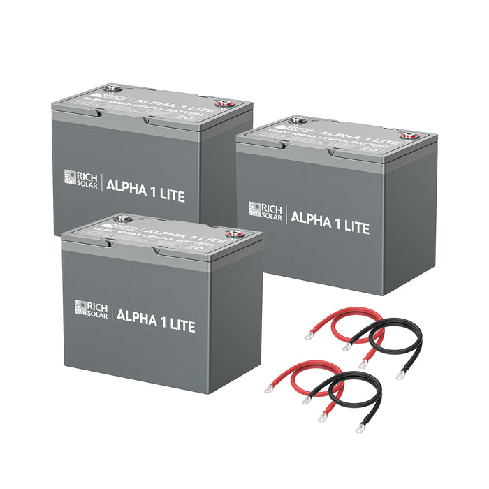 Rich Solar ALPHA 1 LITE 12V 300Ah LiFePO4 Battery Bank Kit, 3x 100Ah, 3.8kWh, 2 AWG Cables Battery Kit for RVs, Trailers, Cabins,
