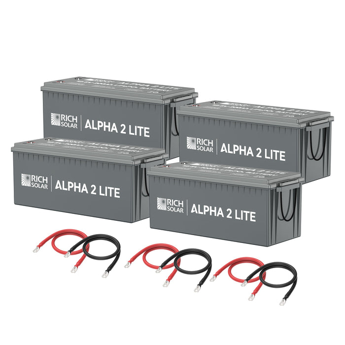 Rich Solar ALPHA 2 LITE 12V 800Ah LiFePO4 Battery Bank Kit (10.2kWh), 4x 200Ah, 2 AWG Cables Battery Bank for RVs, Trailers