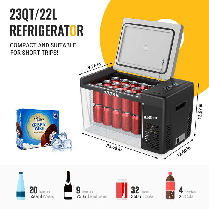 BougeRV 12V 23 Quart Portable Fridge Black For Travel