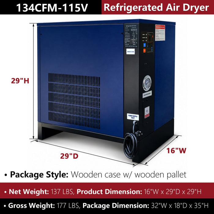 134CFM Refrigerated Air Dryer for 20HP & 30HP Compressors