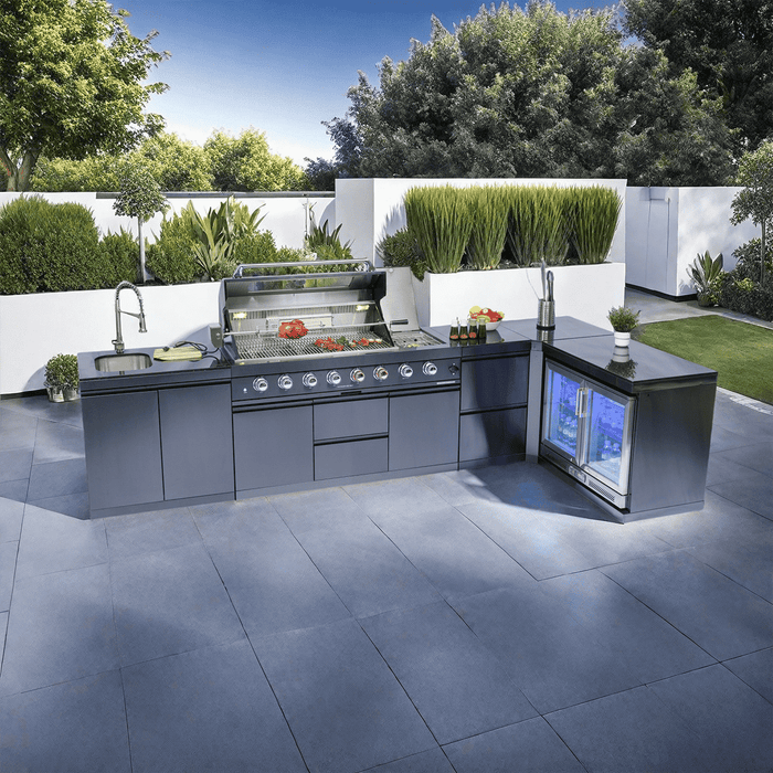 153+44" 6-Burner 96000 BTU Black Outdoor Kitchen  Island Grill with Wine Cooler & Drawers