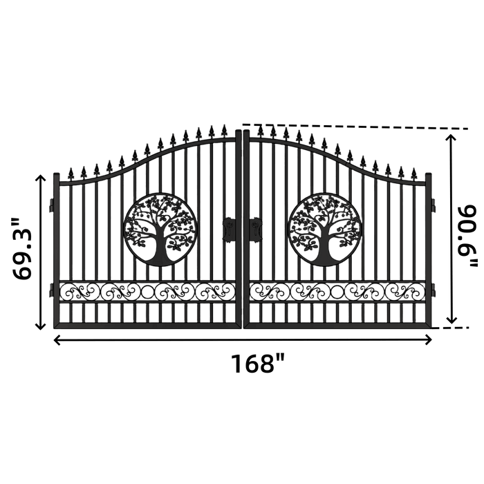 Chery Industrial 14’ Iron Gate with Wider Goalposts, No Metal Ball Dual Swing Driveway Gate