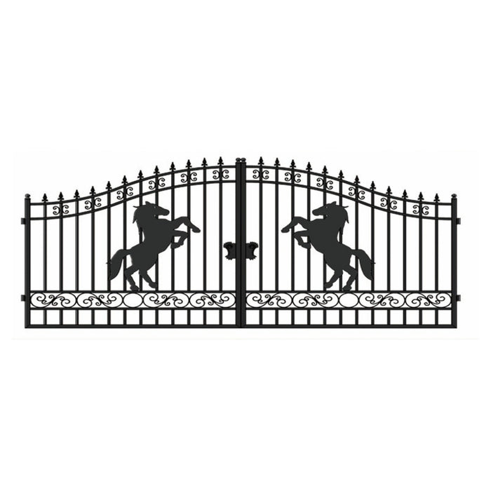 Chery Industrial 14x8 ft Steel Dual Swing Driveway Gate with Horse Pattern