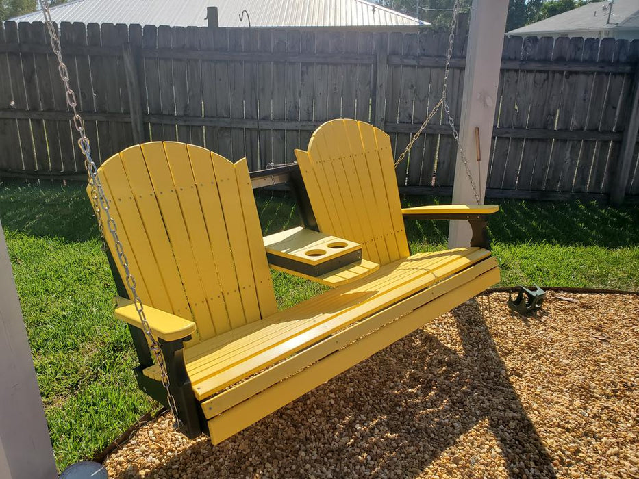 LuxCraft Adirondack 5ft. Recycled Plastic Porch Swing with Flip Down Center Console
