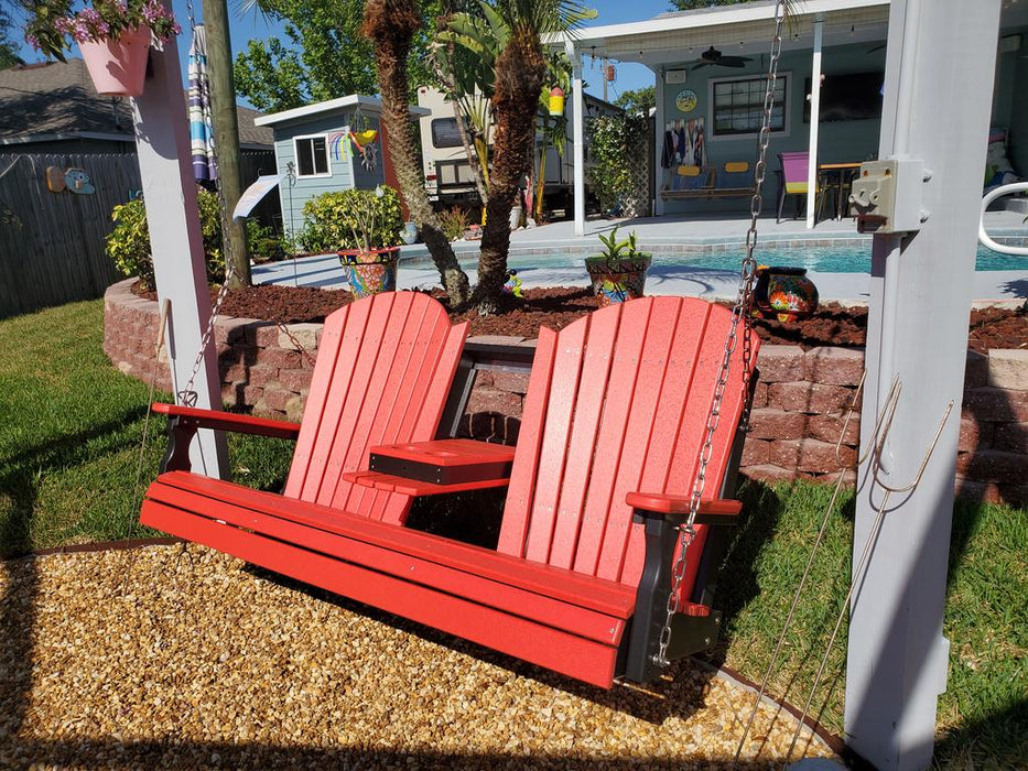 LuxCraft Adirondack 5ft. Recycled Plastic Porch Swing with Flip Down Center Console