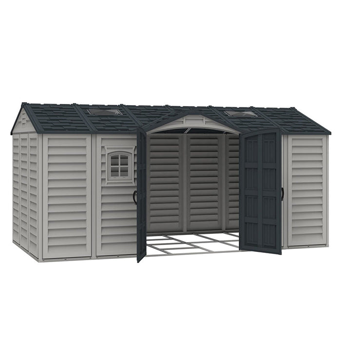 Chery Industrial Duramax 15.8’ Apex‑Pro Vinyl Storage Shed with Foundation Kit