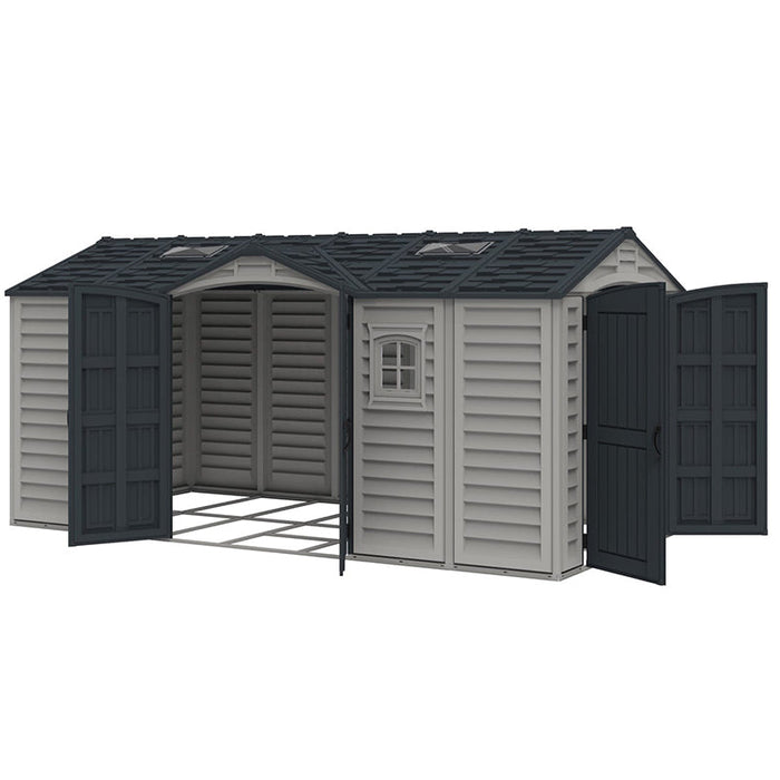 Chery Industrial Duramax 15.8’ Apex‑Pro Vinyl Storage Shed with Foundation Kit