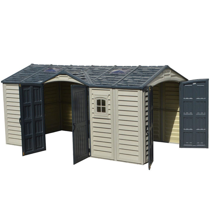 Chery Industrial Duramax 15.8’ Apex‑Pro Vinyl Storage Shed with Foundation Kit