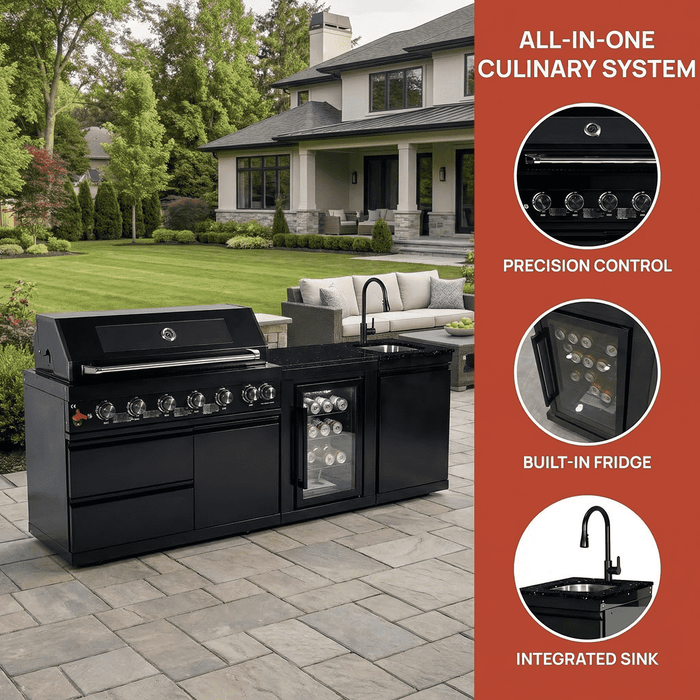 82" 6-Burner 85,000 BTU Gas Outdoor Kitchen Island Grill Stainless Steel Sink Wine Cooler