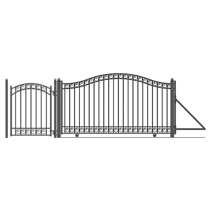 16ft Steel Sliding Driveway Gate with 5ft Pedestrian Gate