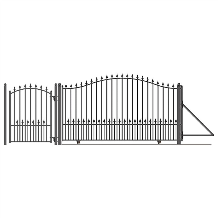 16ft Steel Sliding Driveway Gate with 5ft Pedestrian Gate