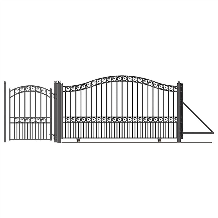 16ft Steel Sliding Driveway Gate with 5ft Pedestrian Gate