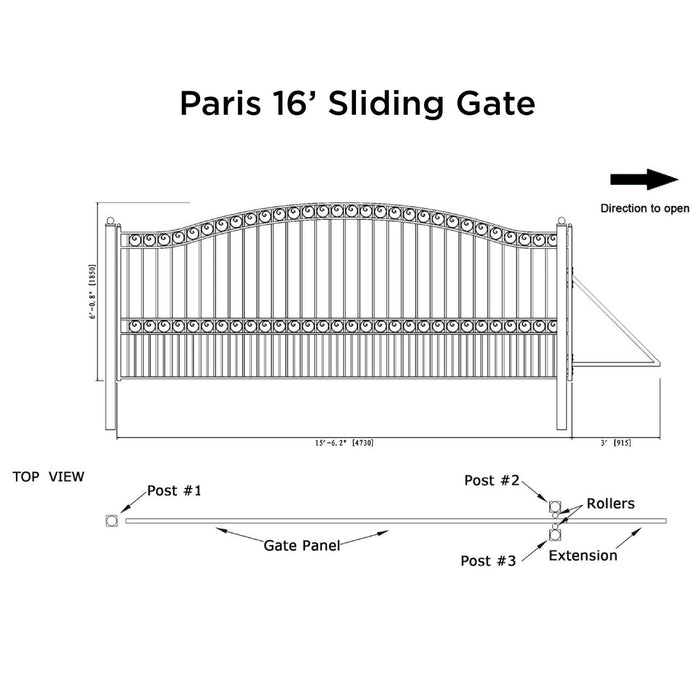 16x6 ft Steel Sliding Driveway Gate